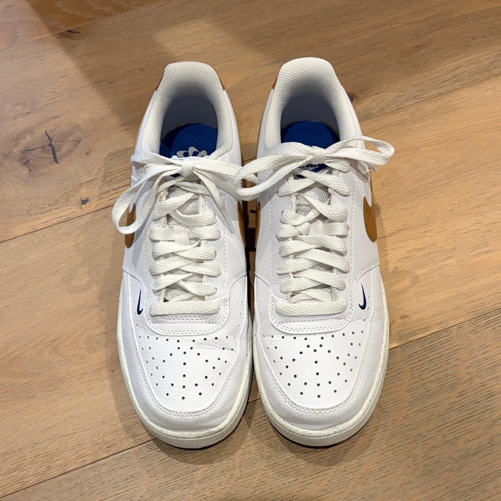 Nike White and Tan Sneakers with Royal Blue Accents